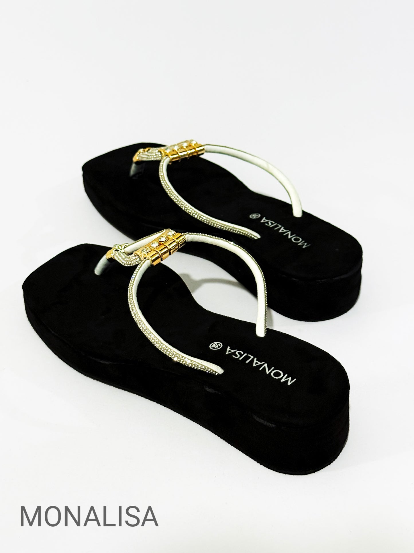 MONALISA Elegance Gold Rhinestone Platform Wedges - Luxury Comfort Wedge Sandals for Women