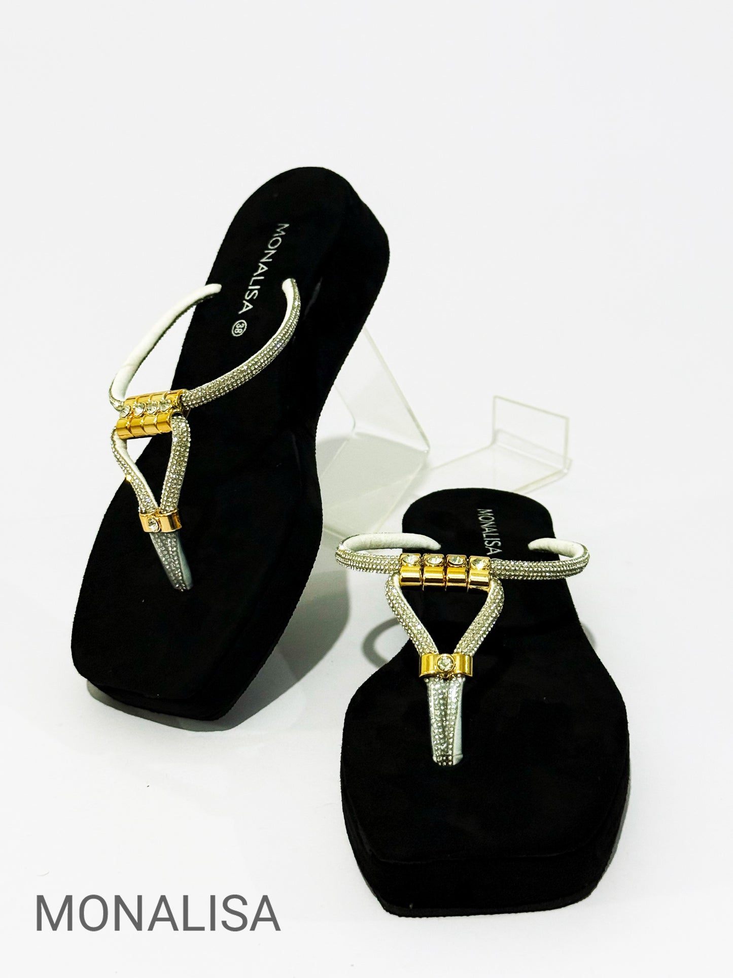 MONALISA Elegance Gold Rhinestone Platform Wedges - Luxury Comfort Wedge Sandals for Women