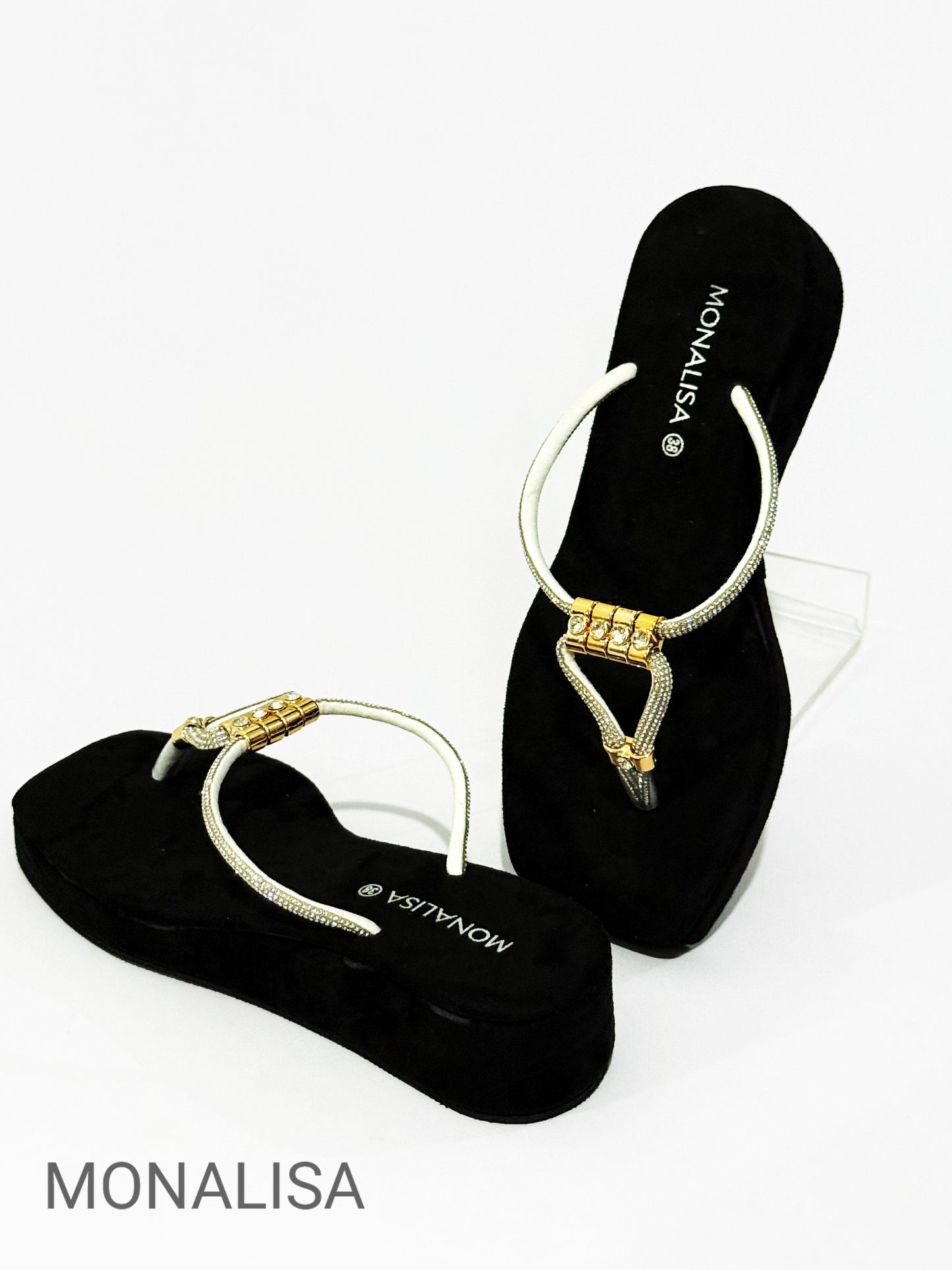 MONALISA Elegance Gold Rhinestone Platform Wedges - Luxury Comfort Wedge Sandals for Women