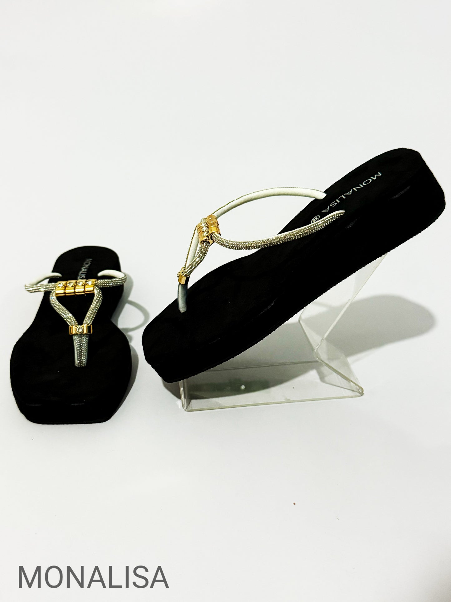 MONALISA Elegance Gold Rhinestone Platform Wedges - Luxury Comfort Wedge Sandals for Women