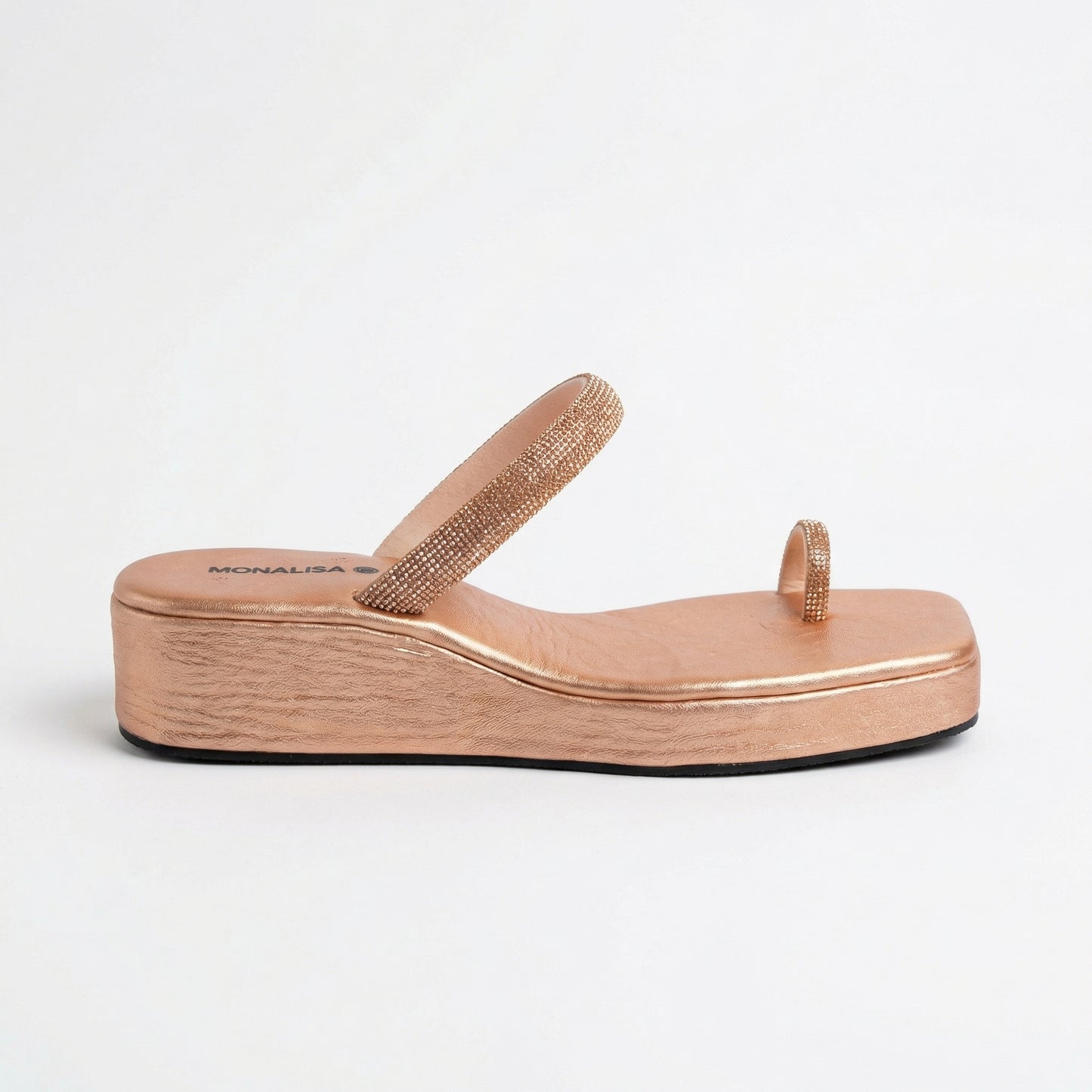 Crystal Toe Ring Wedge Sandal | Rose Gold