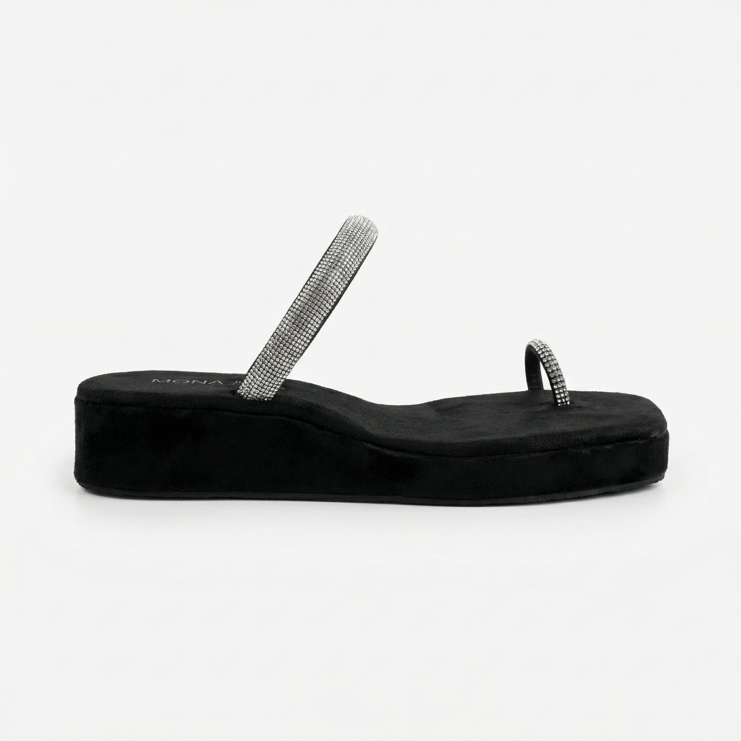 Crystal Toe-Loop Platform Sandals - Black