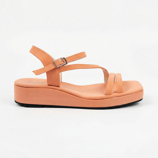 Soft Peach Monalisa Wedge Platform Sandals - Square Toe Comfort