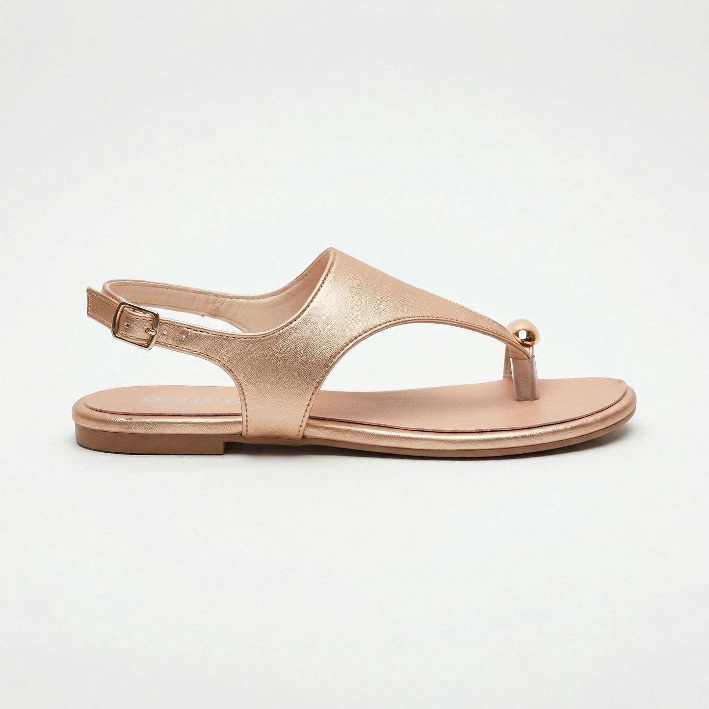 Metallic Rose Gold T-Strap Slingback Flat Sandals | Monalisa