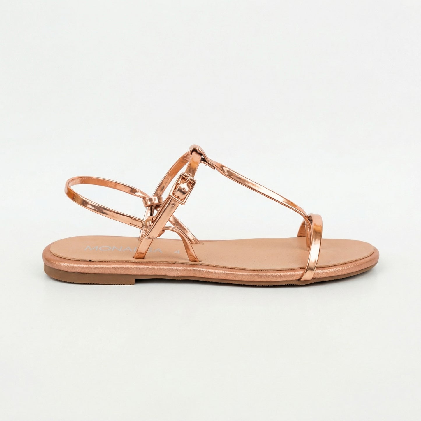 Metallic Rose Gold Strappy Slingback Flat Sandals | Monalisa