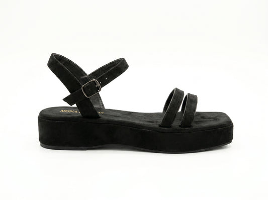 Black Suede Double Strap Flatform Sandals