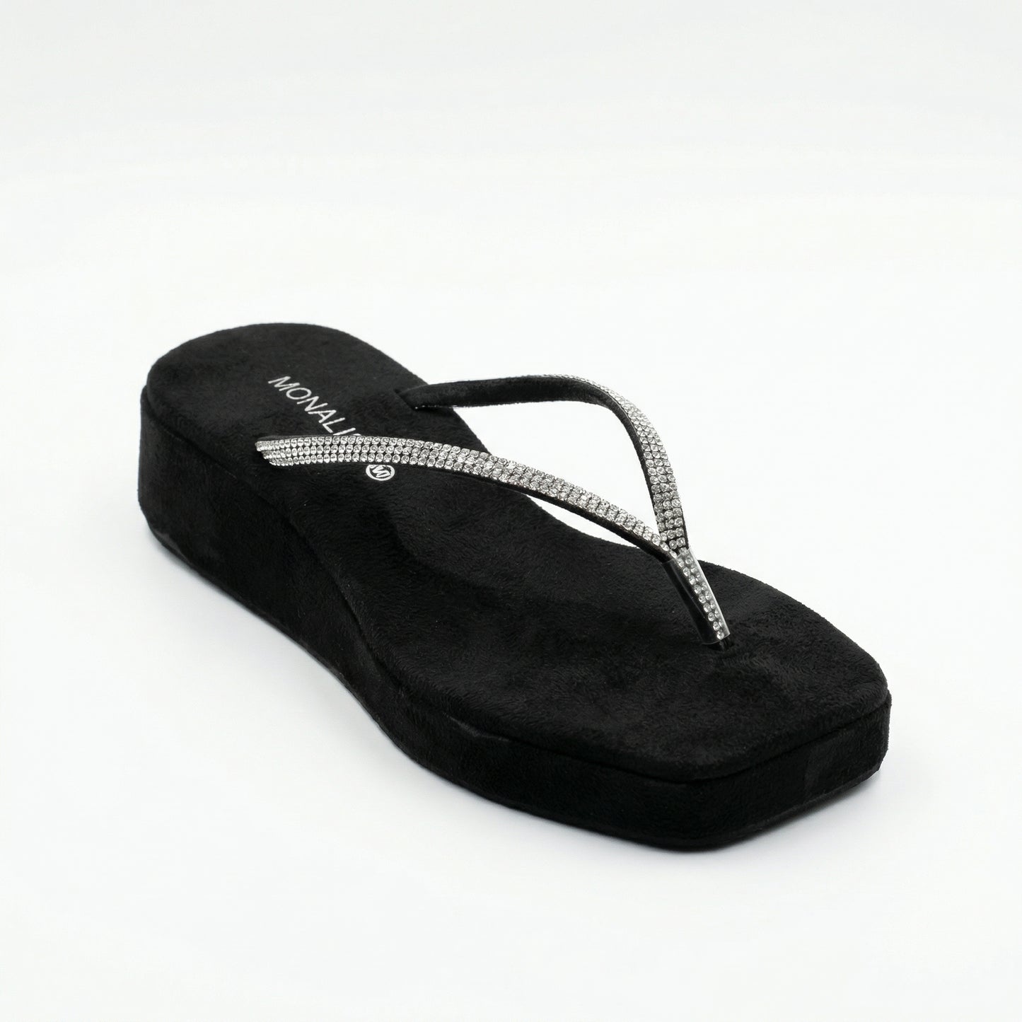 Double Row Rhinestone Wedge Flip Flops | Black
