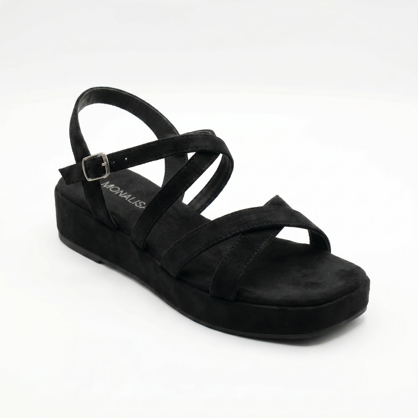 Black Suede Crossover Strap Platform Sandal