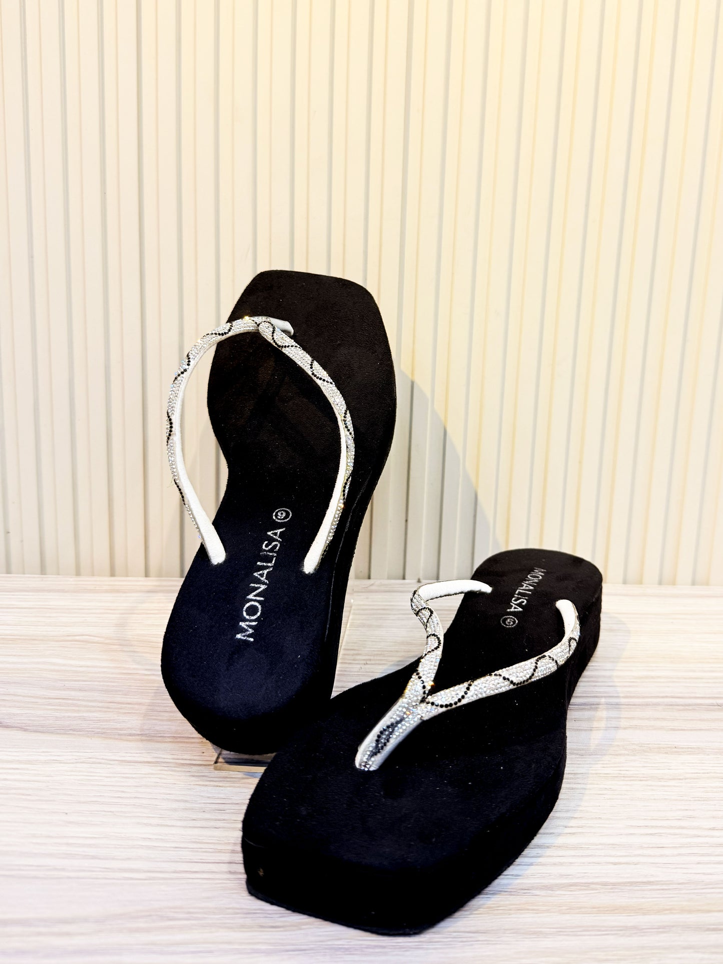 Sparkly Rhinestone Wedge Flip Flops | Black