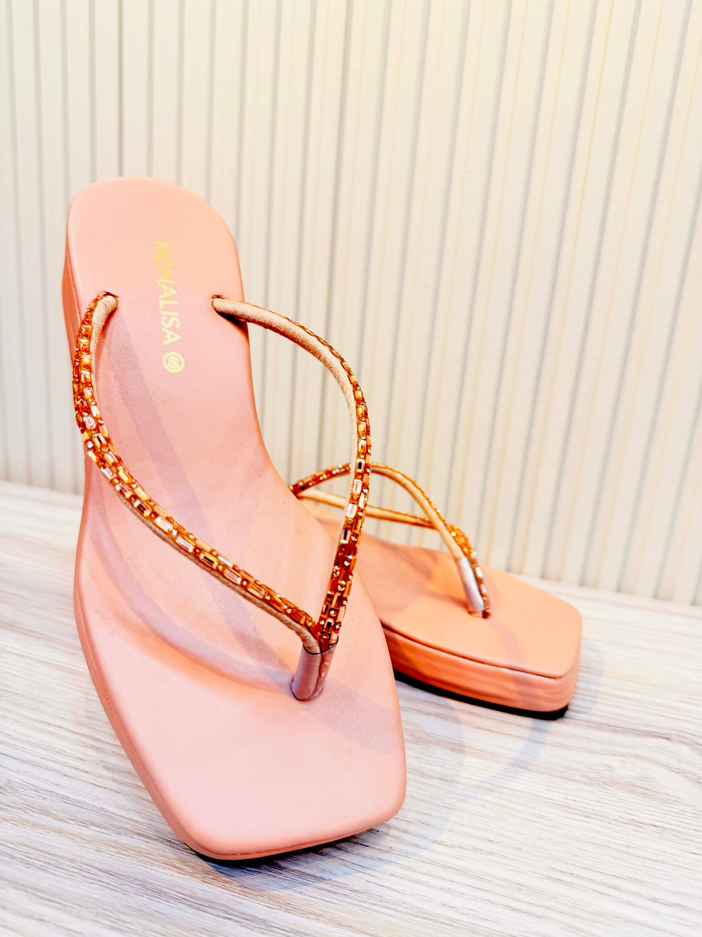 Sparkle-Strap Platform Sandals - Blush Pink