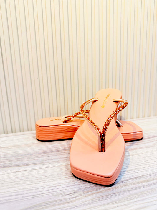 Sparkle-Strap Platform Sandals - Blush Pink