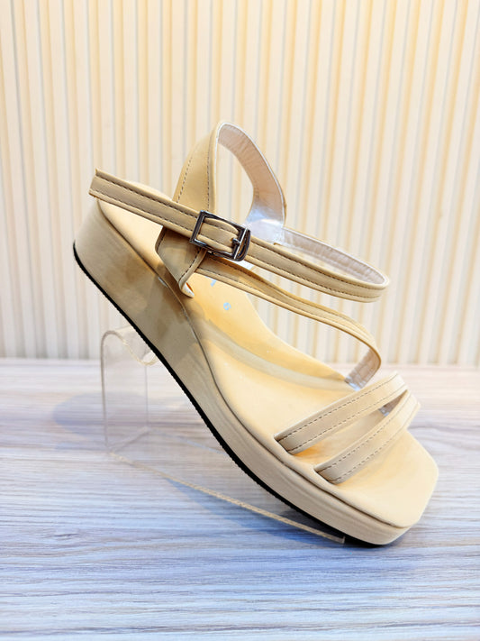 Creamy Butter Yellow Monalisa Wedge Sandals - Square Toe Platform