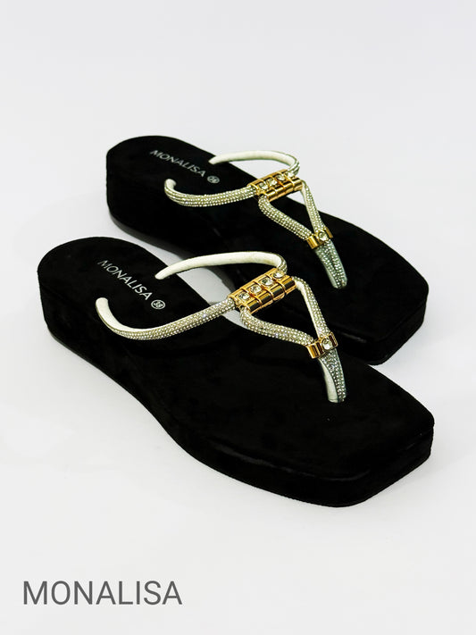 MONALISA Elegance Gold Rhinestone Platform Wedges - Luxury Comfort Wedge Sandals for Women