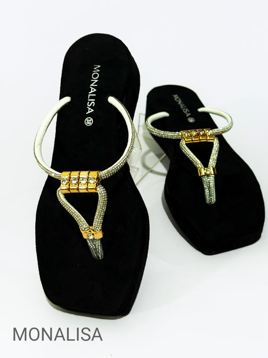 MONALISA Elegance Gold Rhinestone Platform Wedges - Luxury Comfort Wedge Sandals for Women