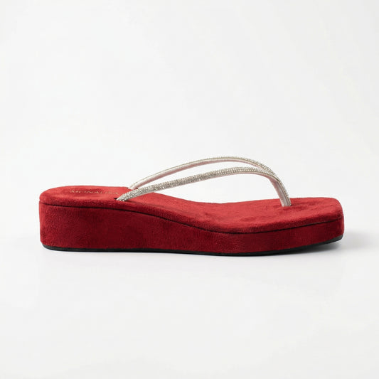Crystal Thong Wedge Sandal | Red
