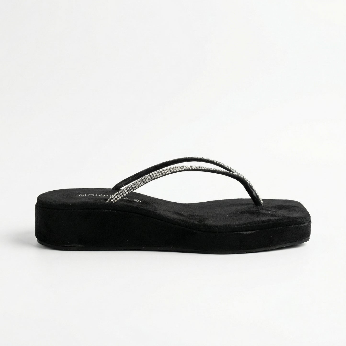 Double Row Rhinestone Wedge Flip Flops | Black