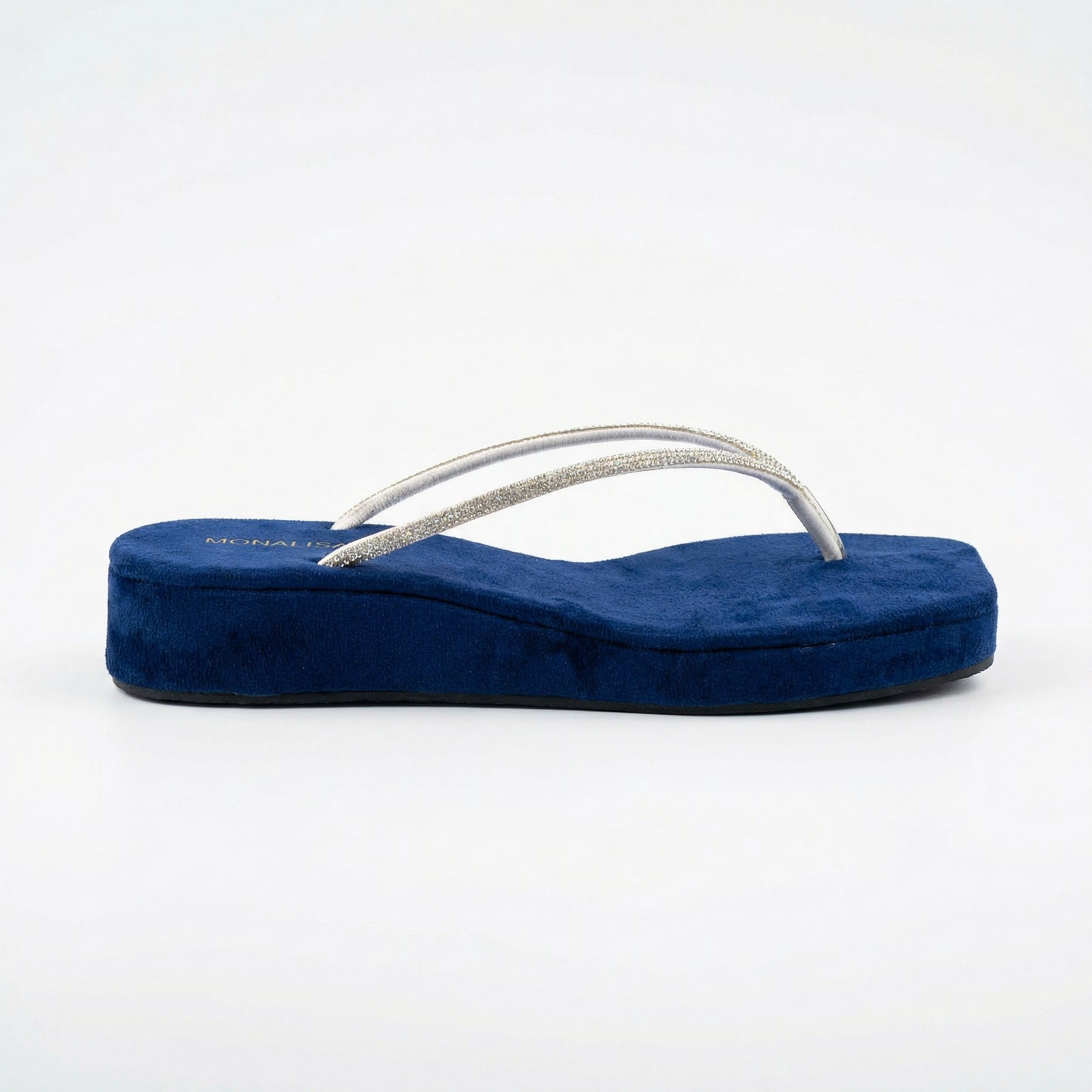 Rhinestone-Strap Velvet Wedges - Royal Blue