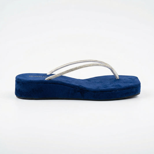 Rhinestone-Strap Velvet Wedges - Royal Blue