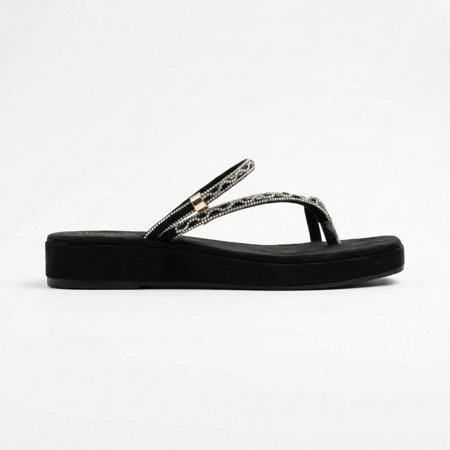 Black Rhinestone Toe-Loop Platform Sandals | Monalisa