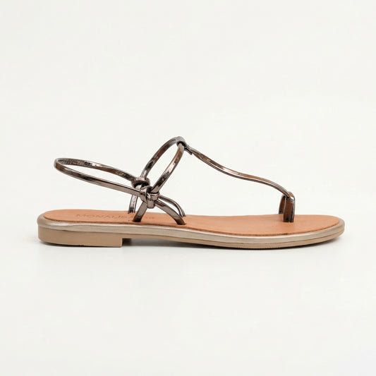 Metallic Bronze Strappy Toe-Loop Flat Sandals | Monalisa