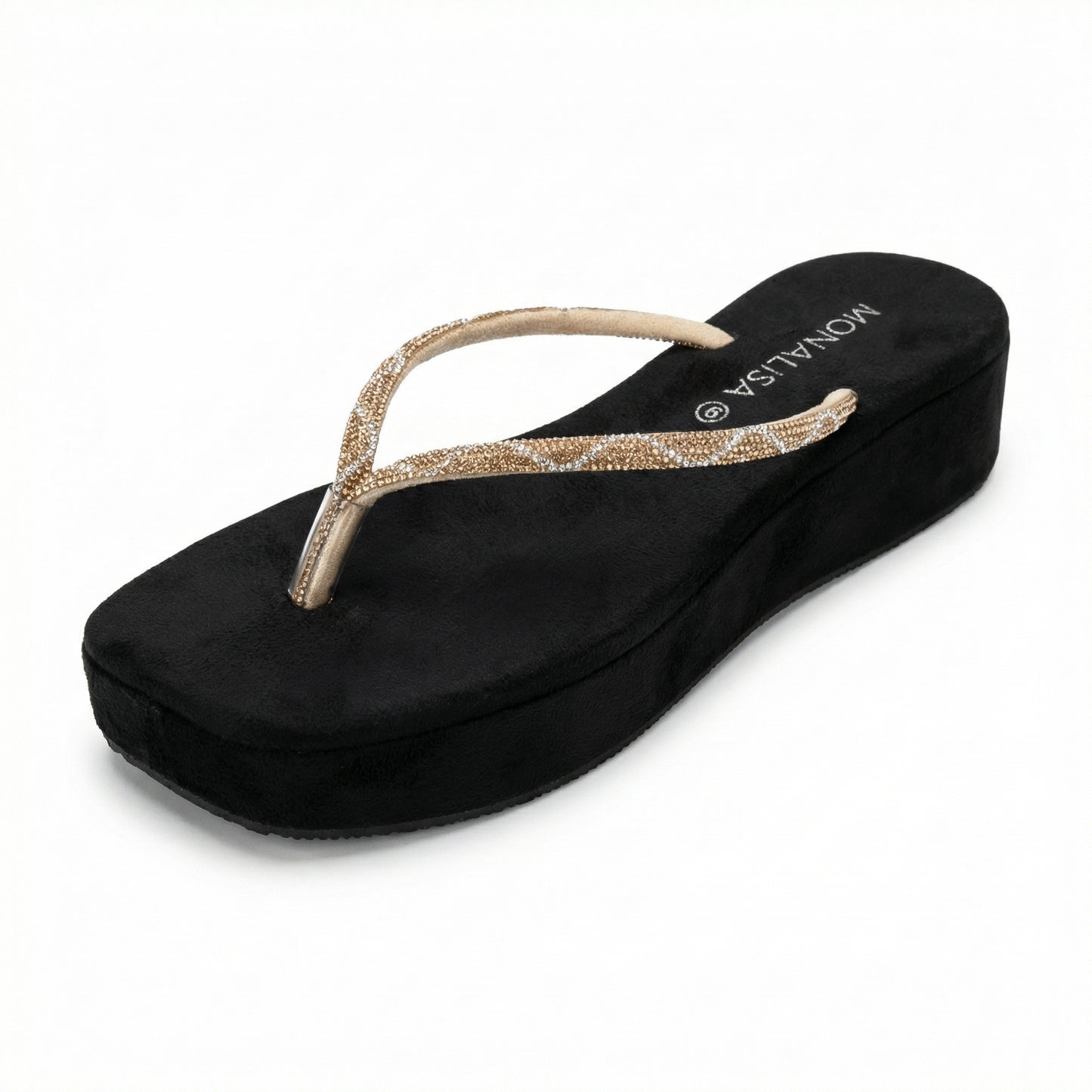 Women's Black Gold Beaded Thong Sandals - Sparkly Flat Flip Flops