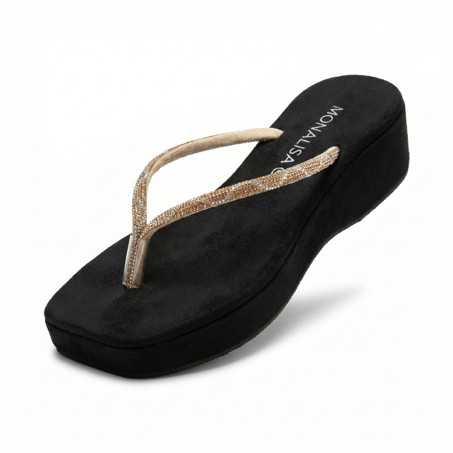 Women's Black Gold Beaded Thong Sandals - Sparkly Flat Flip Flops