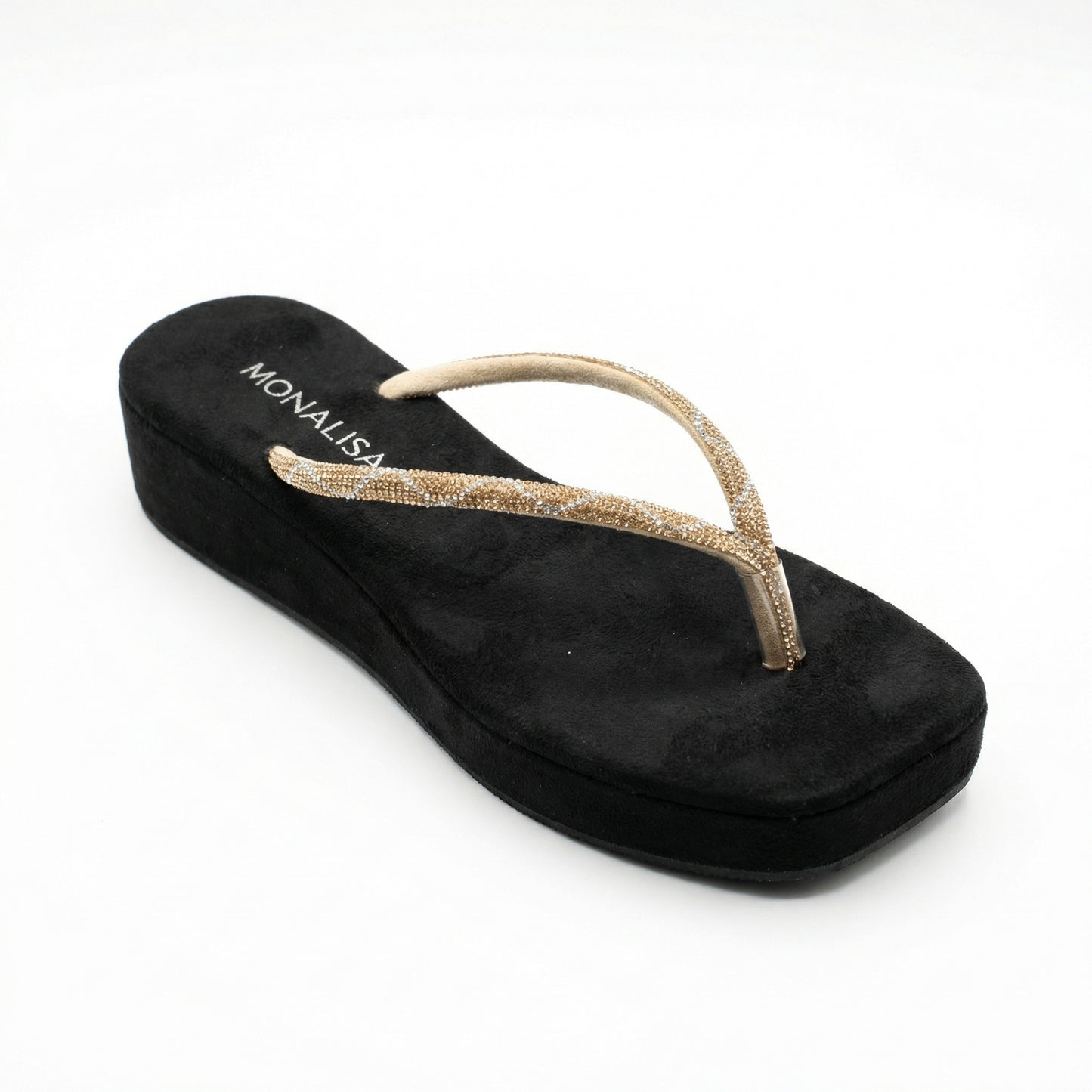 Women's Black Gold Beaded Thong Sandals - Sparkly Flat Flip Flops