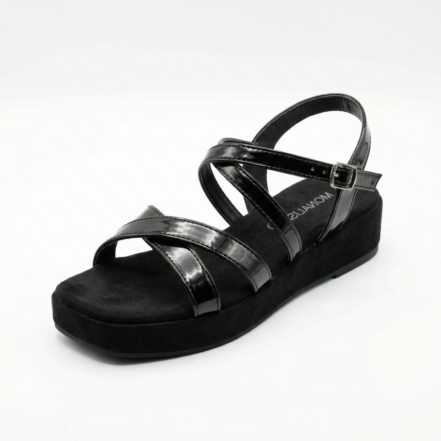 Black Patent Strappy Platform Sandals | Monalisa