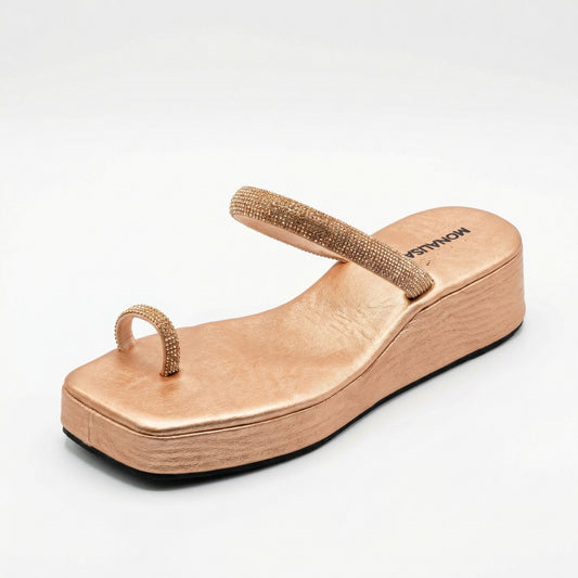 Crystal Toe Ring Wedge Sandal | Rose Gold