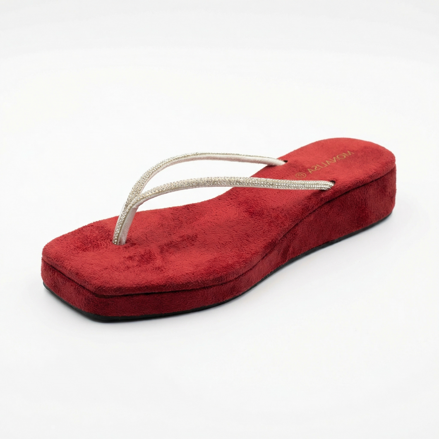 Crystal Thong Wedge Sandal | Red