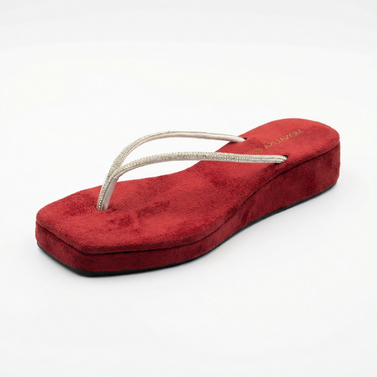 Crystal Thong Wedge Sandal | Red