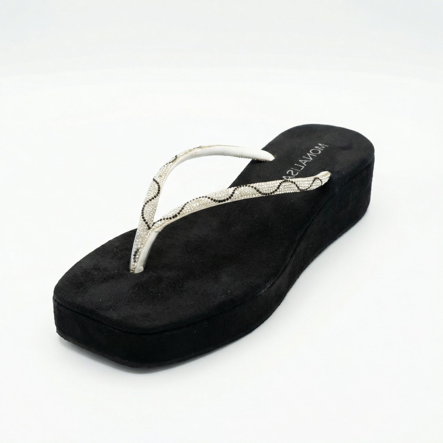 Sparkly Rhinestone Wedge Flip Flops | Black