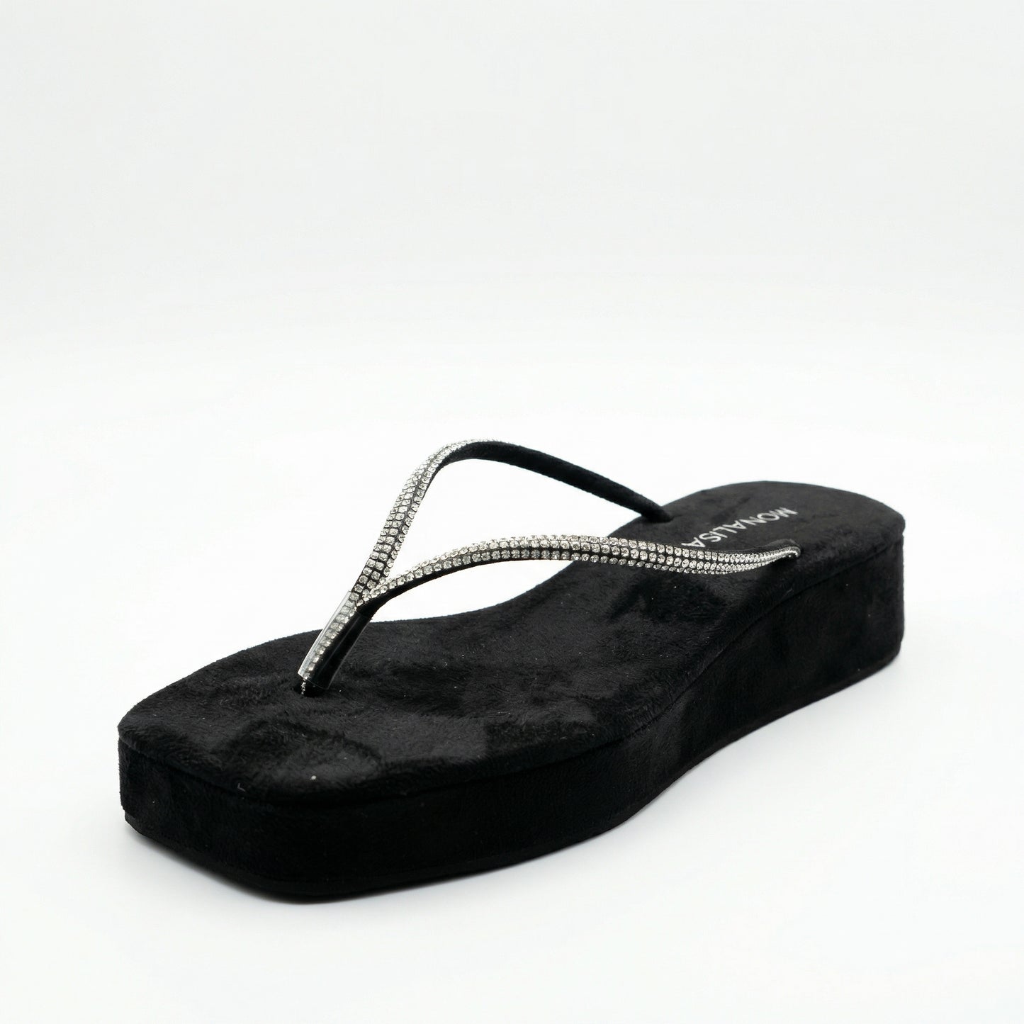 Double Row Rhinestone Wedge Flip Flops | Black
