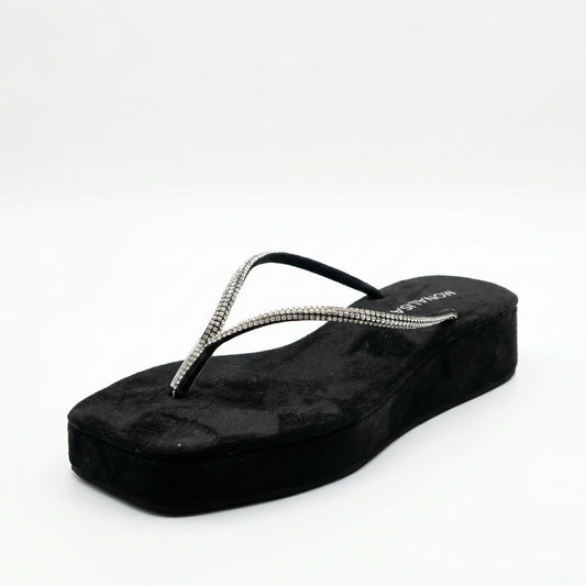 Double Row Rhinestone Wedge Flip Flops | Black