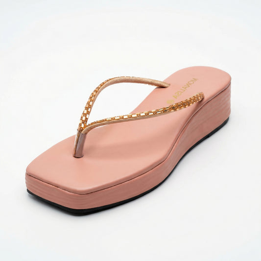Sparkle-Strap Platform Sandals - Blush Pink