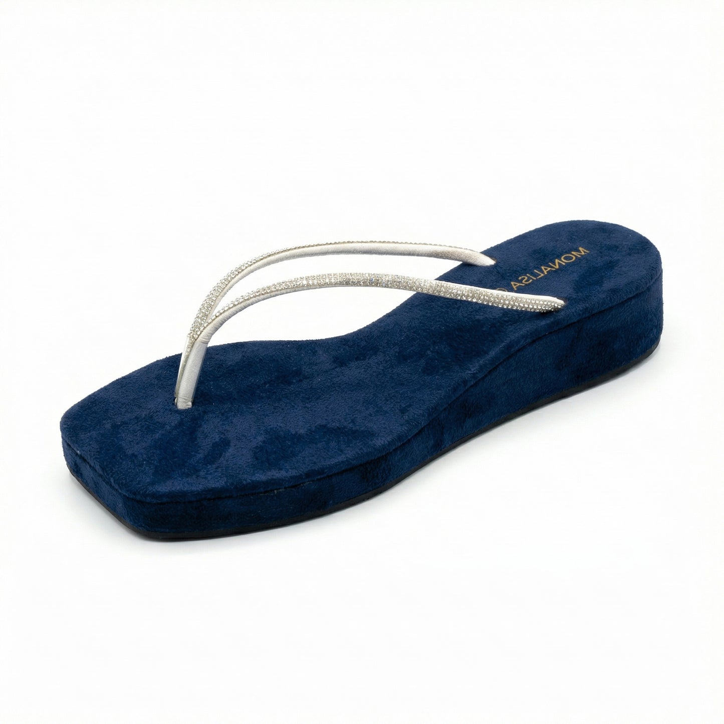 Rhinestone-Strap Velvet Wedges - Royal Blue