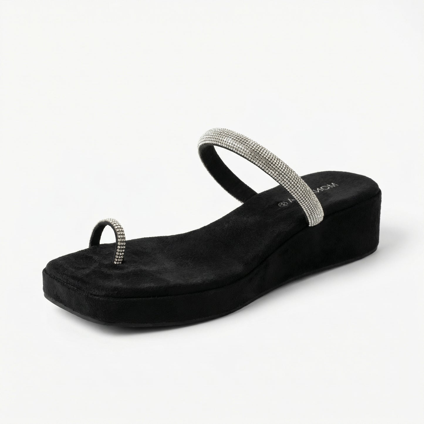 Crystal Toe-Loop Platform Sandals - Black