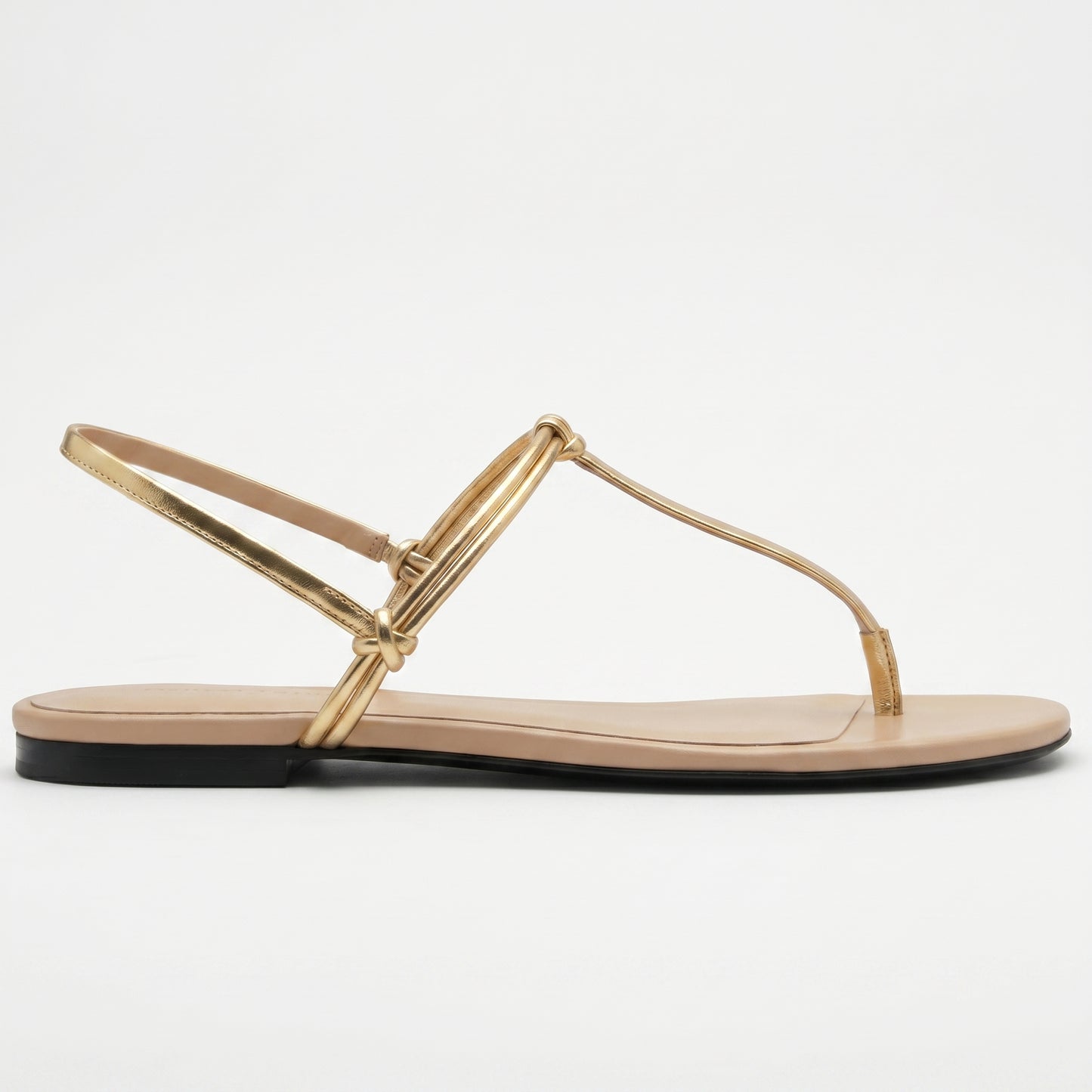 Metallic Gold Strappy Toe-Loop Flat Sandals | Monalisa