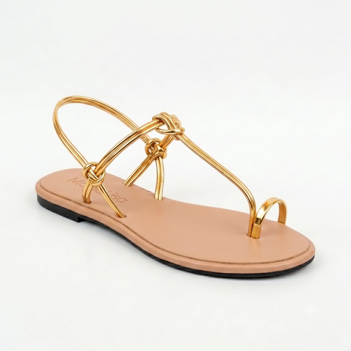 Metallic Gold Strappy Toe-Loop Flat Sandals | Monalisa