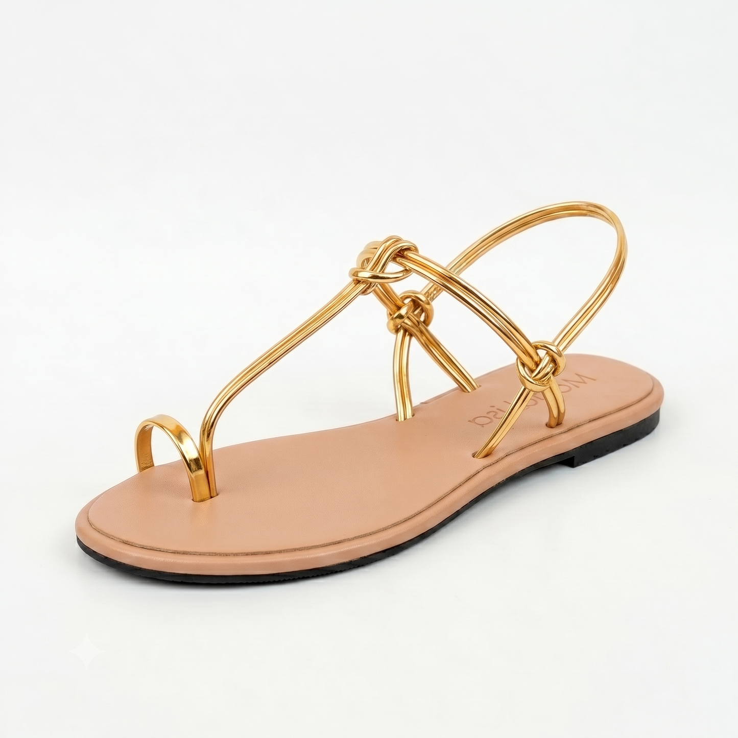 Metallic Gold Strappy Toe-Loop Flat Sandals | Monalisa