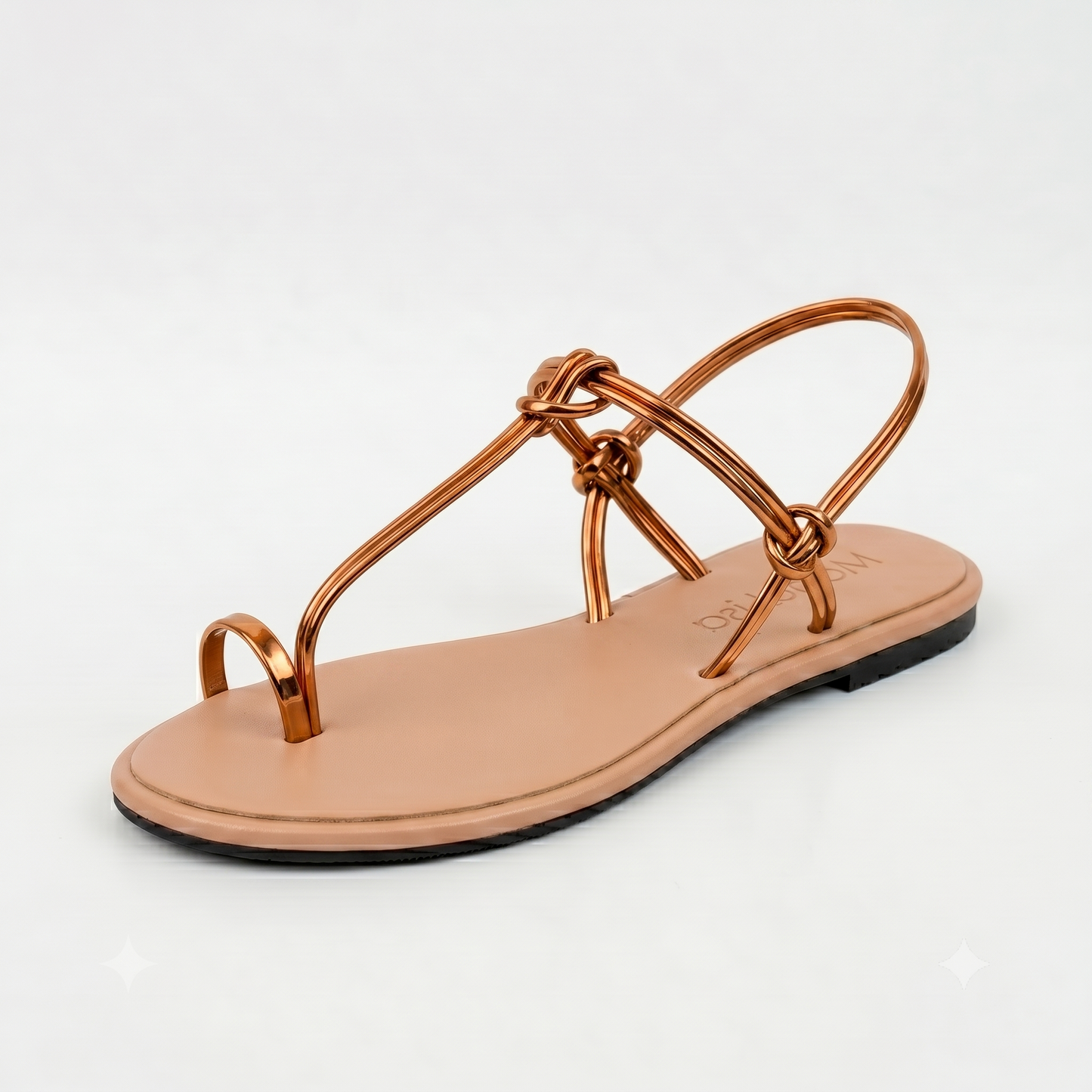 Metallic Copper Strappy Toe-Loop Flat Sandals | Monalisa
