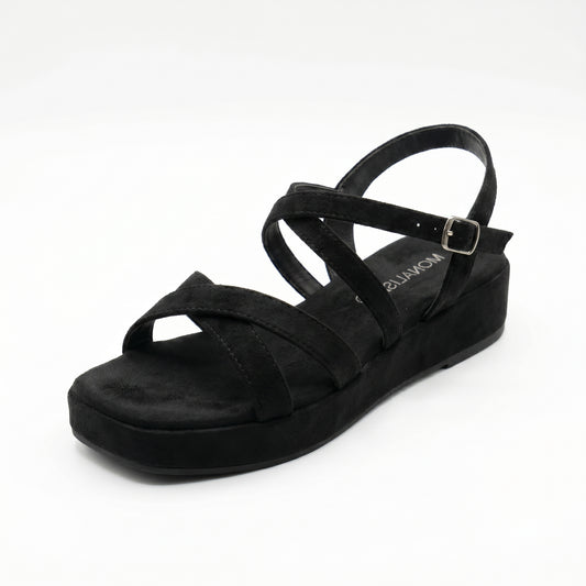 Black Suede Crossover Strap Platform Sandal