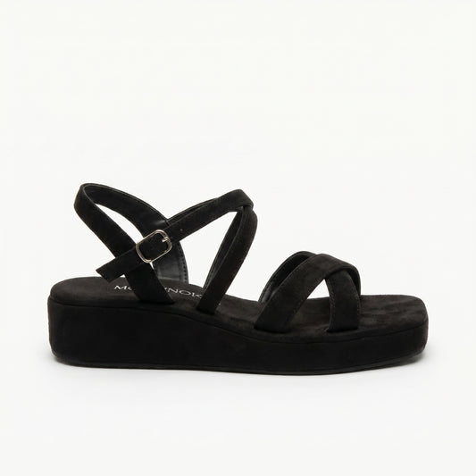 Black Suede Crossover Strap Platform Sandal