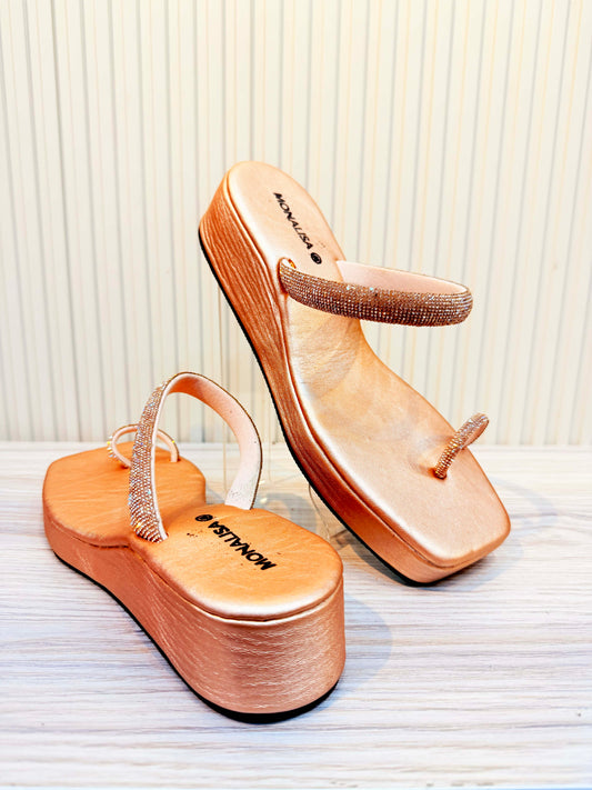 Crystal Toe Ring Wedge Sandal | Rose Gold