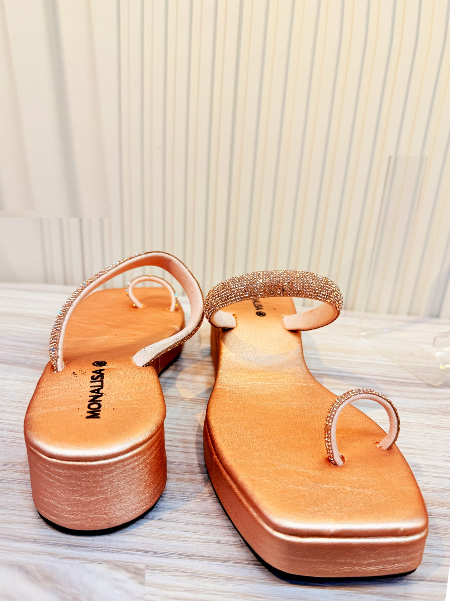 Crystal Toe Ring Wedge Sandal | Rose Gold