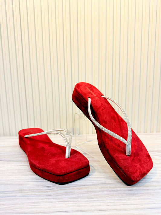 Crystal Thong Wedge Sandal | Red