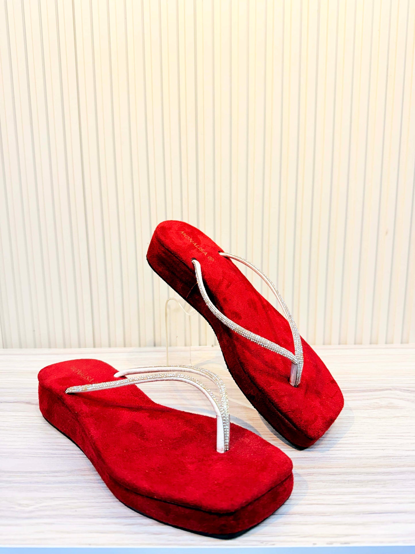 Crystal Thong Wedge Sandal | Red