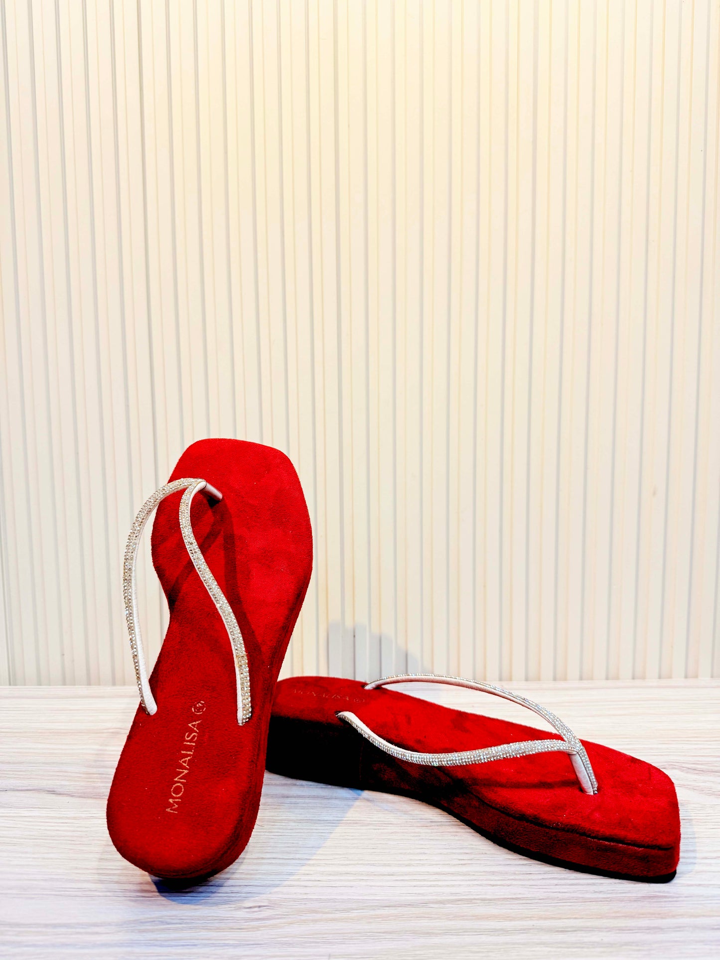 Crystal Thong Wedge Sandal | Red