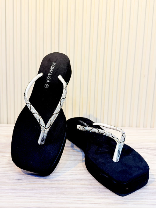 Sparkly Rhinestone Wedge Flip Flops | Black