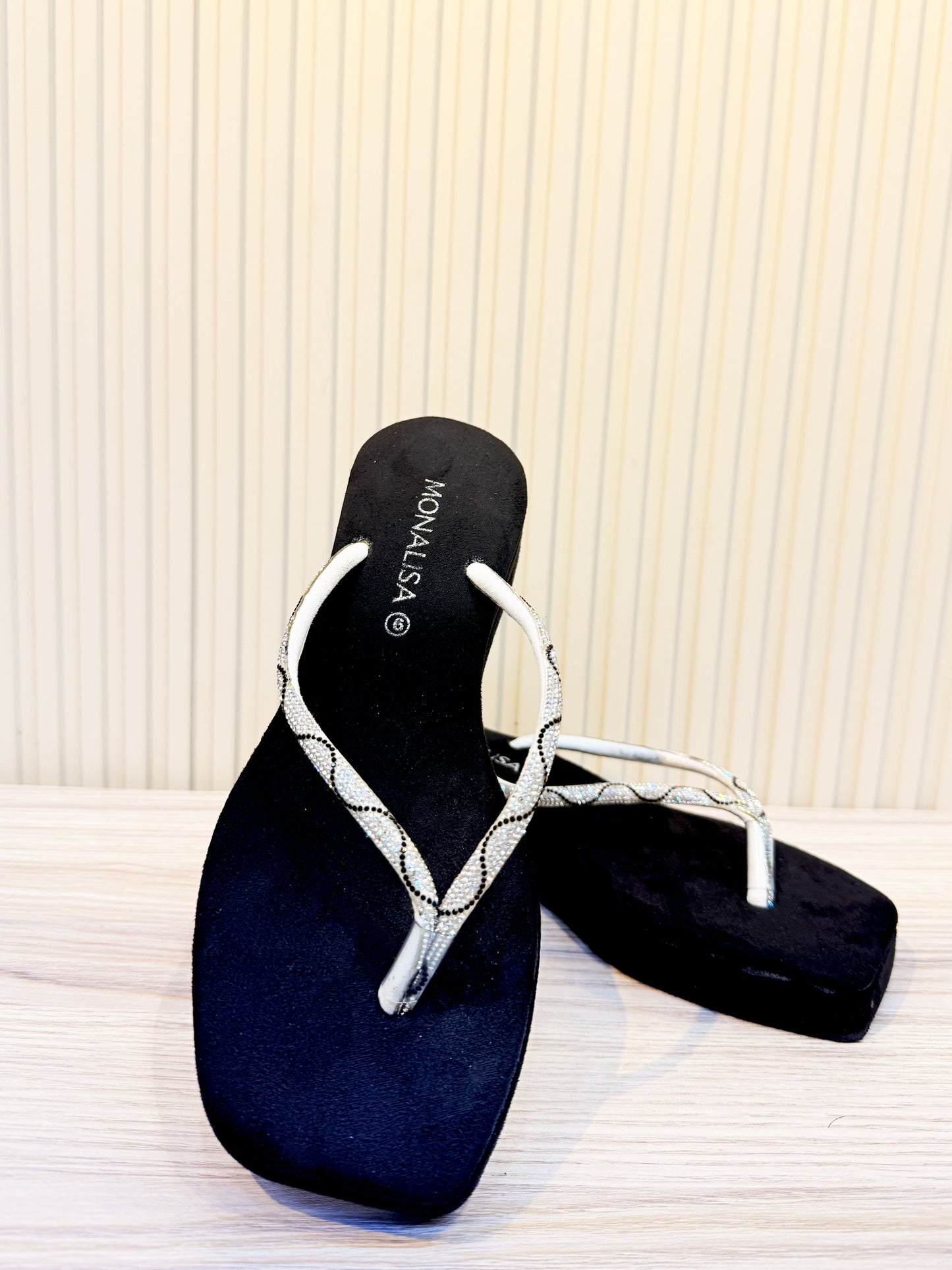 Sparkly Rhinestone Wedge Flip Flops | Black